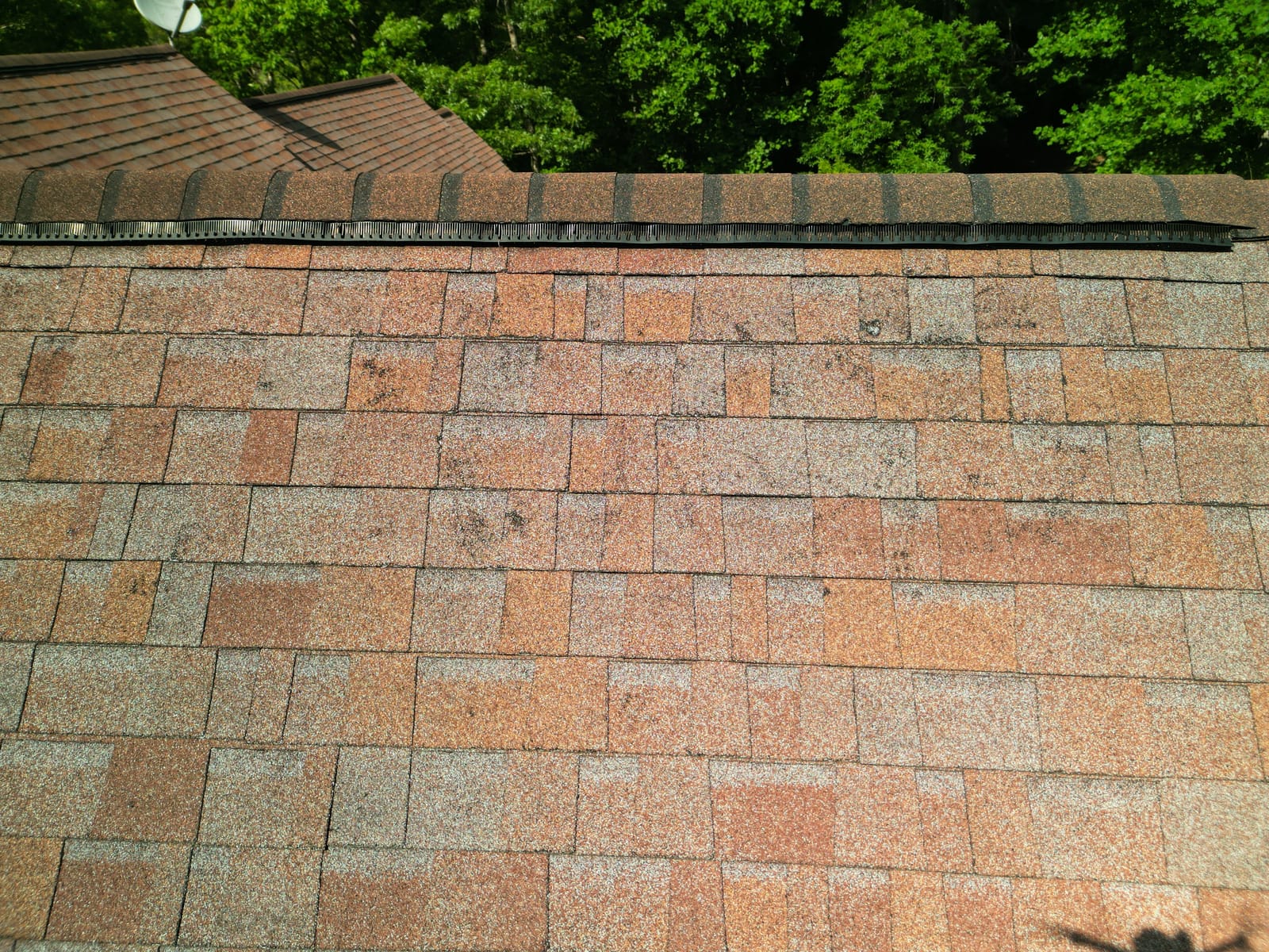 Hail damage on a roof near Mill Spring, NC